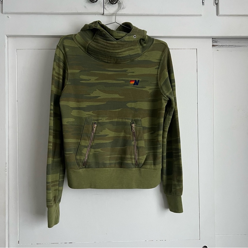 Aviator Nation Olive Camo Funnel Neck Pullover